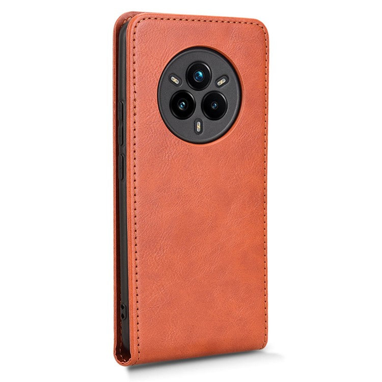 For Realme 14 Pro 5G Case with Card Slot Magnetic Vertical Flip Leather Phone Cover - Orange