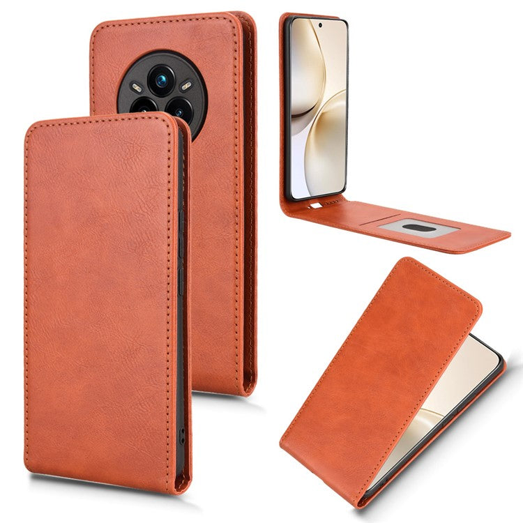 For Realme 14 Pro 5G Case with Card Slot Magnetic Vertical Flip Leather Phone Cover - Orange