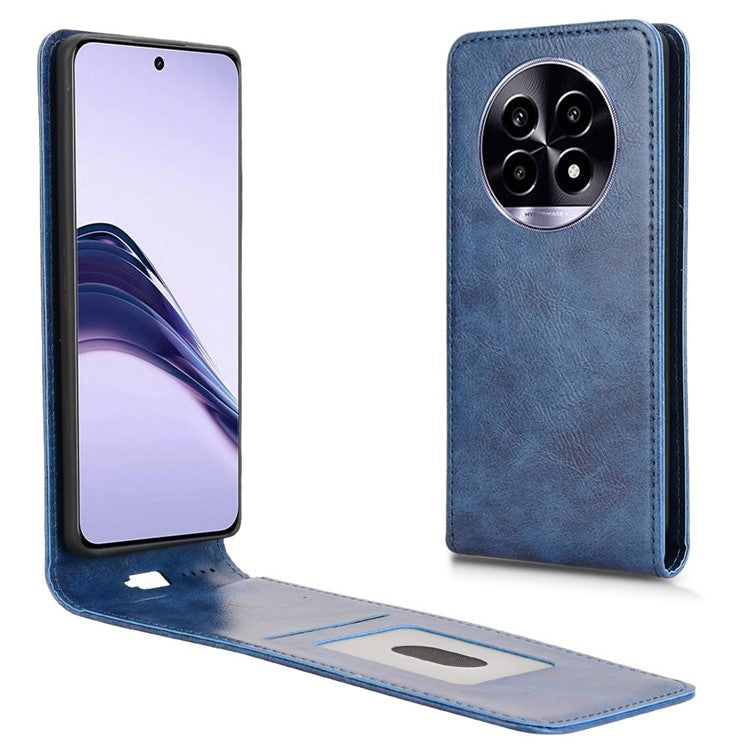 Magnetic Vertical Flip Leather Phone Cover For Realme 14 Pro Lite 5G  /  13 Pro 5G (Global)  /  13 Pro+ 5G (Global) Case with Card Slot - Dark Blue
