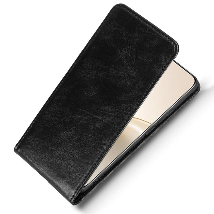 For Realme 14 Pro+ 5G Case with Card Slot Magnetic Vertical Flip Leather Phone Cover - Black