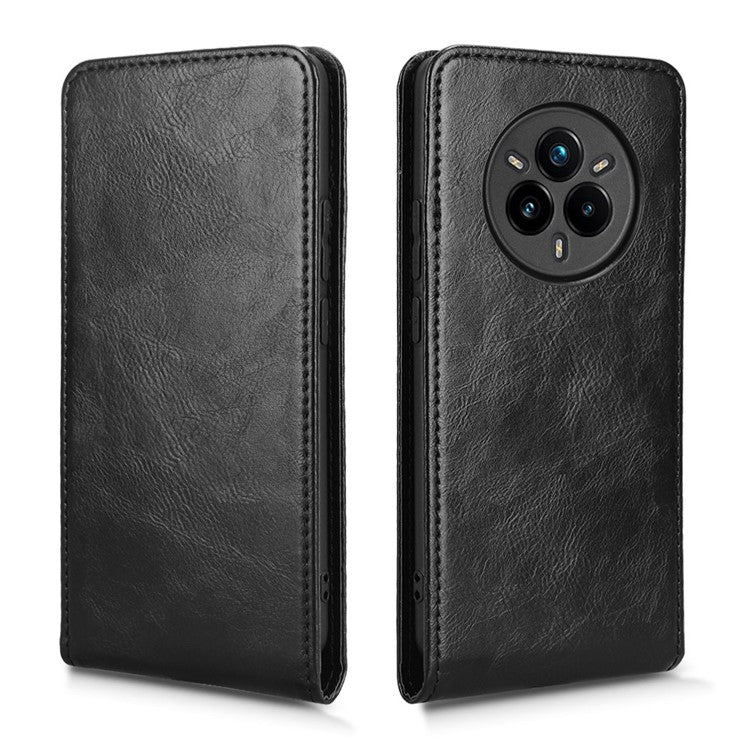 For Realme 14 Pro+ 5G Case with Card Slot Magnetic Vertical Flip Leather Phone Cover - Black