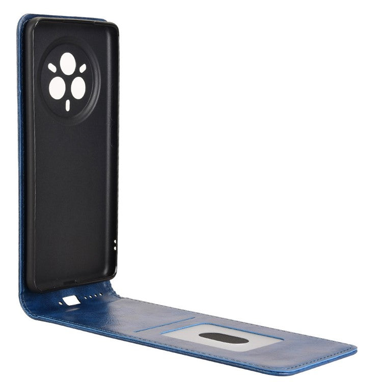 For Realme 14 Pro+ 5G Case with Card Slot Magnetic Vertical Flip Leather Phone Cover - Dark Blue