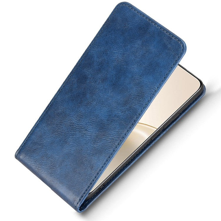 For Realme 14 Pro+ 5G Case with Card Slot Magnetic Vertical Flip Leather Phone Cover - Dark Blue