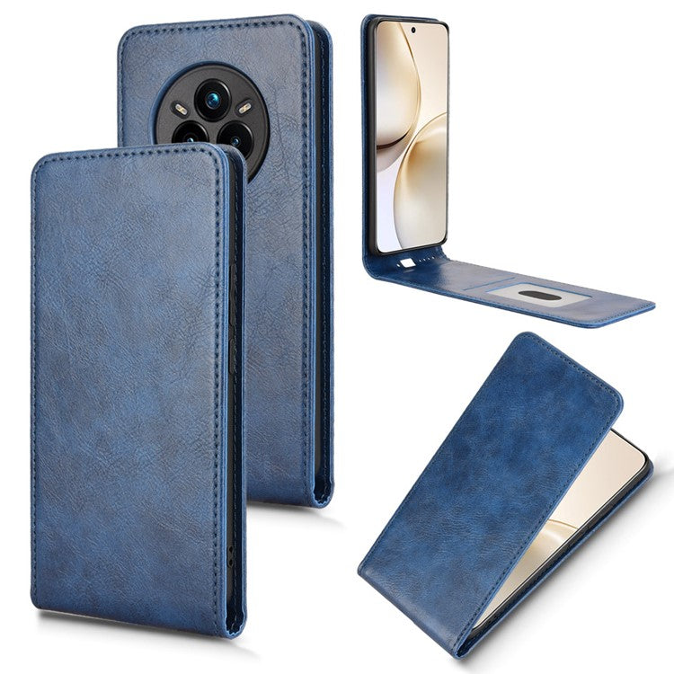For Realme 14 Pro+ 5G Case with Card Slot Magnetic Vertical Flip Leather Phone Cover - Dark Blue