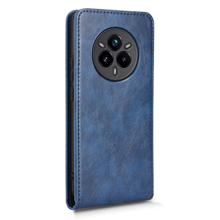 For Realme 14 Pro+ 5G Case with Card Slot Magnetic Vertical Flip Leather Phone Cover - Dark Blue