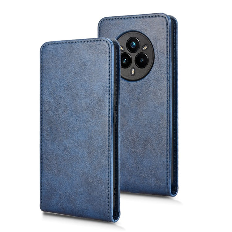 For Realme 14 Pro+ 5G Case with Card Slot Magnetic Vertical Flip Leather Phone Cover - Dark Blue