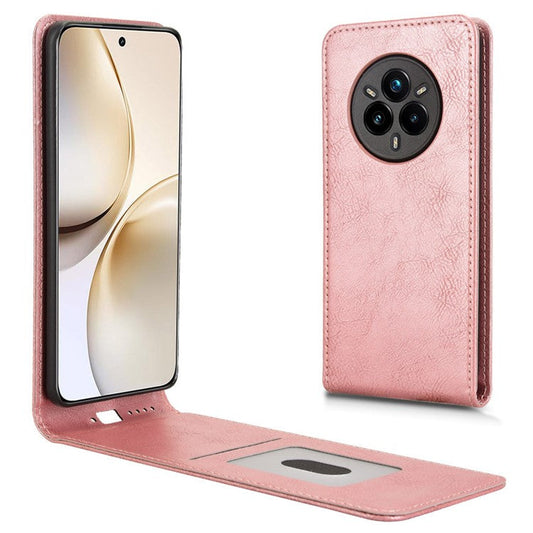 For Realme 14 Pro+ 5G Case with Card Slot Magnetic Vertical Flip Leather Phone Cover - Rose Gold