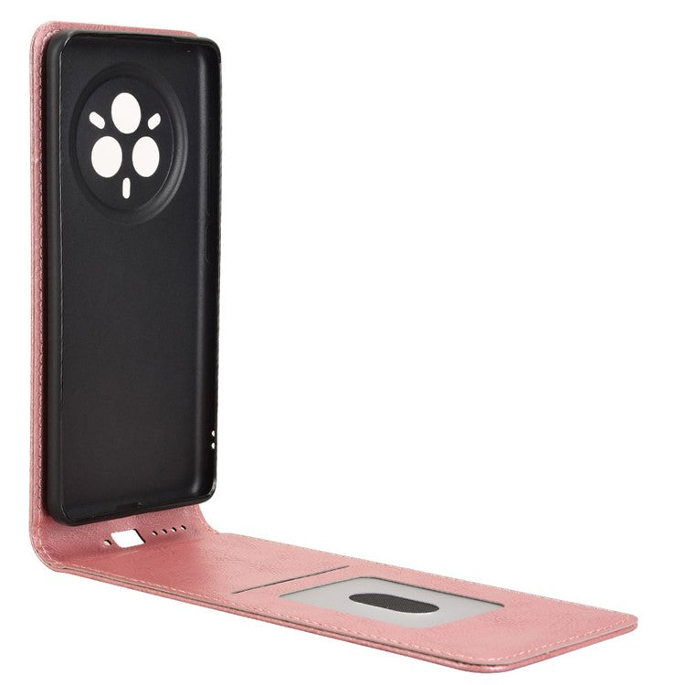 For Realme 14 Pro+ 5G Case with Card Slot Magnetic Vertical Flip Leather Phone Cover - Rose Gold