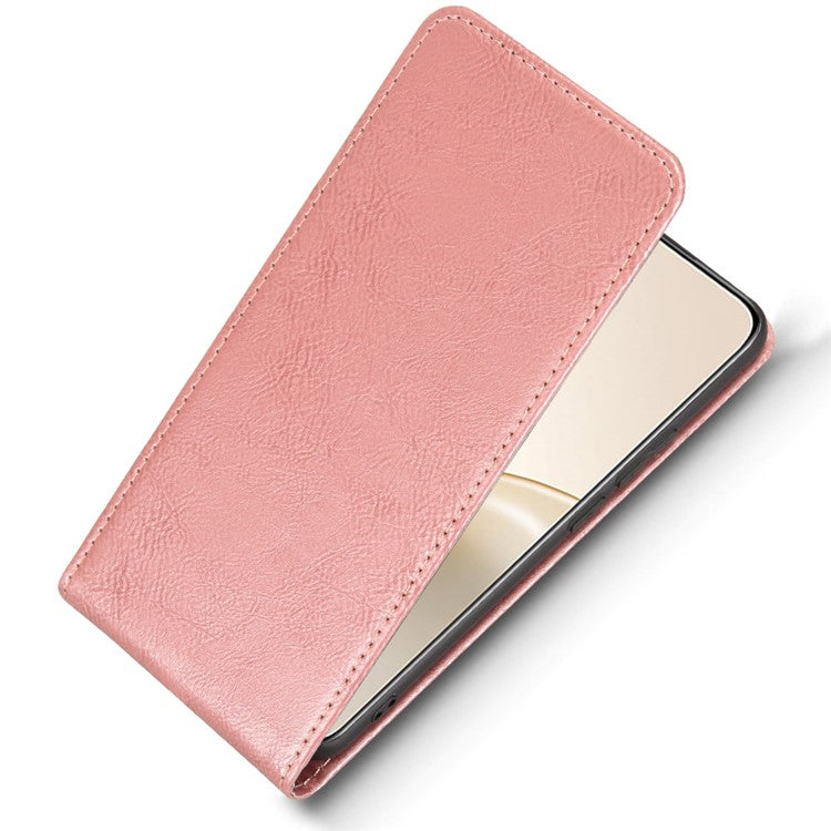 For Realme 14 Pro+ 5G Case with Card Slot Magnetic Vertical Flip Leather Phone Cover - Rose Gold