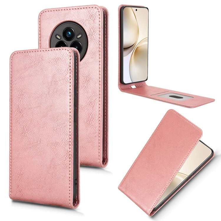For Realme 14 Pro+ 5G Case with Card Slot Magnetic Vertical Flip Leather Phone Cover - Rose Gold