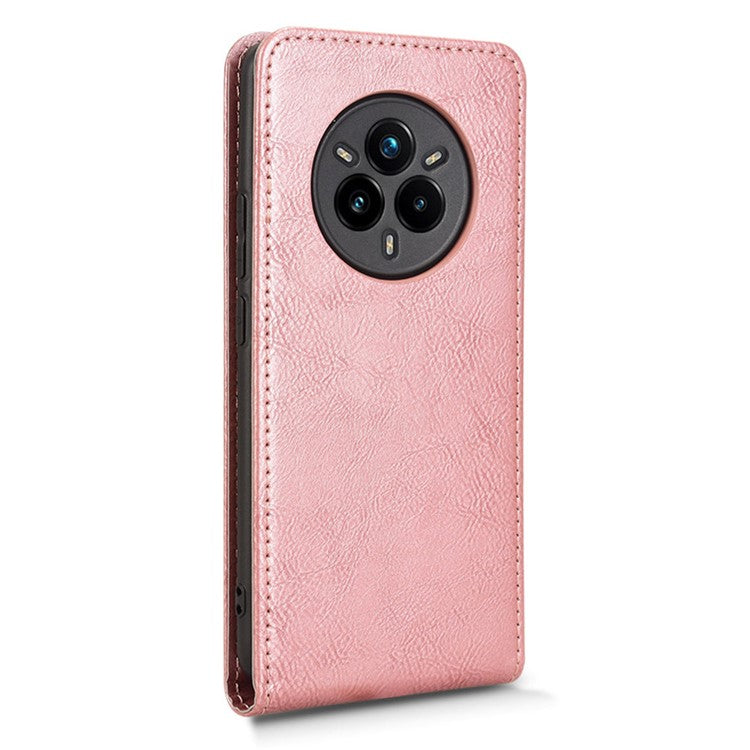 For Realme 14 Pro+ 5G Case with Card Slot Magnetic Vertical Flip Leather Phone Cover - Rose Gold