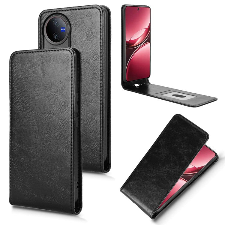 For vivo V50 5G Case with Card Slot Magnetic Vertical Flip Leather Phone Cover - Black