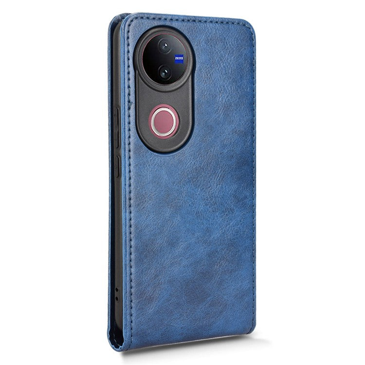 For vivo V50 5G Case with Card Slot Magnetic Vertical Flip Leather Phone Cover - Dark Blue