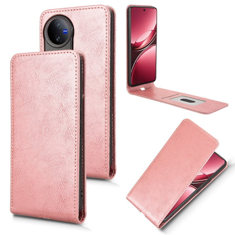 For vivo V50 5G Case with Card Slot Magnetic Vertical Flip Leather Phone Cover - Rose Gold