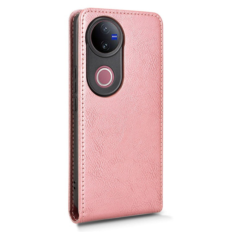 For vivo V50 5G Case with Card Slot Magnetic Vertical Flip Leather Phone Cover - Rose Gold
