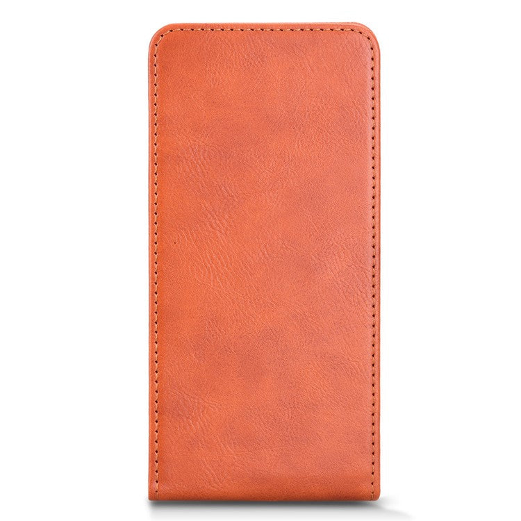 For vivo V50 5G Case with Card Slot Magnetic Vertical Flip Leather Phone Cover - Orange