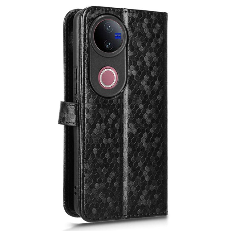 For vivo V50 5G Wallet Case Dot Pattern Imprint PU Leather Phone Cover - Black