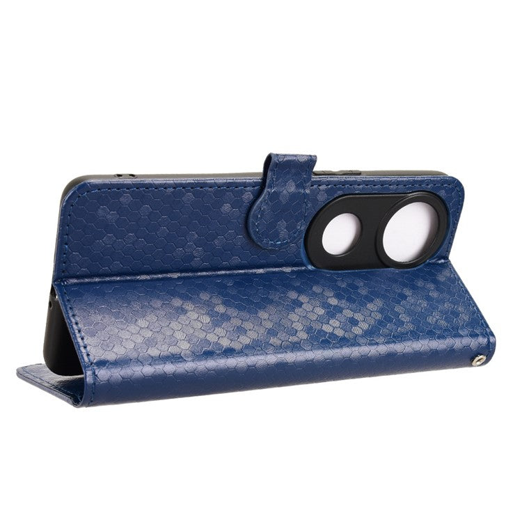 For vivo V50 5G Wallet Case Dot Pattern Imprint PU Leather Phone Cover - Dark Blue