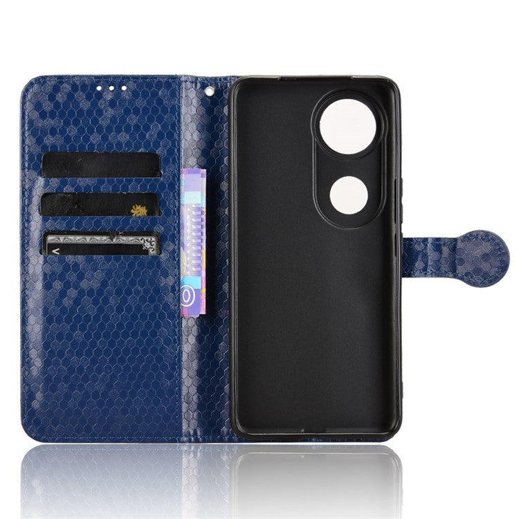 For vivo V50 5G Wallet Case Dot Pattern Imprint PU Leather Phone Cover - Dark Blue