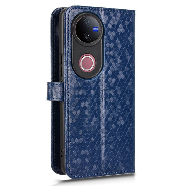 For vivo V50 5G Wallet Case Dot Pattern Imprint PU Leather Phone Cover - Dark Blue