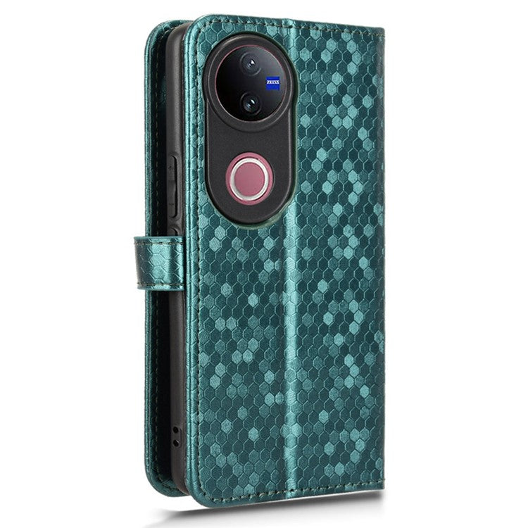 For vivo V50 5G Wallet Case Dot Pattern Imprint PU Leather Phone Cover - Green