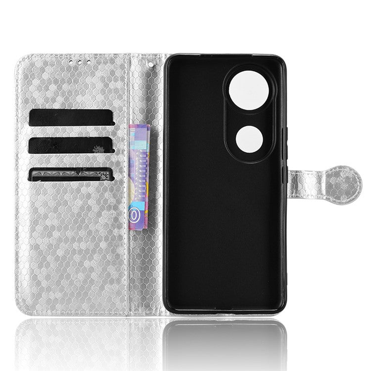 For vivo V50 5G Wallet Case Dot Pattern Imprint PU Leather Phone Cover - Silver