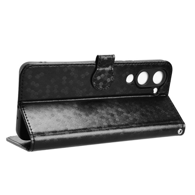 For vivo Y04 4G  /  Y29s 5G Wallet Case Dot Pattern Imprint PU Leather Phone Cover - Black