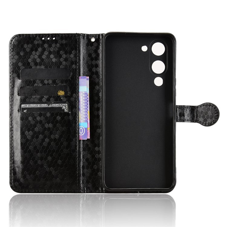 For vivo Y04 4G  /  Y29s 5G Wallet Case Dot Pattern Imprint PU Leather Phone Cover - Black
