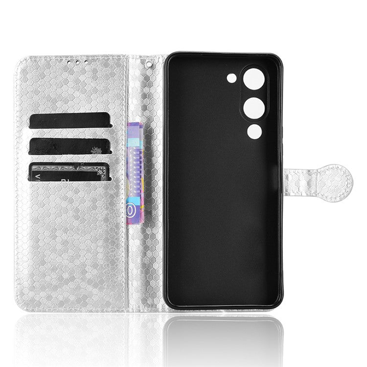 For vivo Y04 4G  /  Y29s 5G Wallet Case Dot Pattern Imprint PU Leather Phone Cover - Silver
