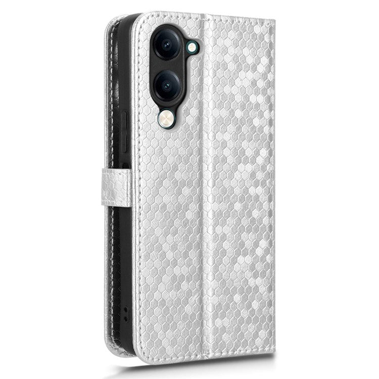 For vivo Y04 4G  /  Y29s 5G Wallet Case Dot Pattern Imprint PU Leather Phone Cover - Silver