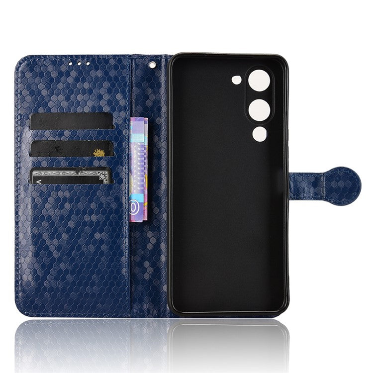 For vivo Y04 4G  /  Y29s 5G Wallet Case Dot Pattern Imprint PU Leather Phone Cover - Dark Blue