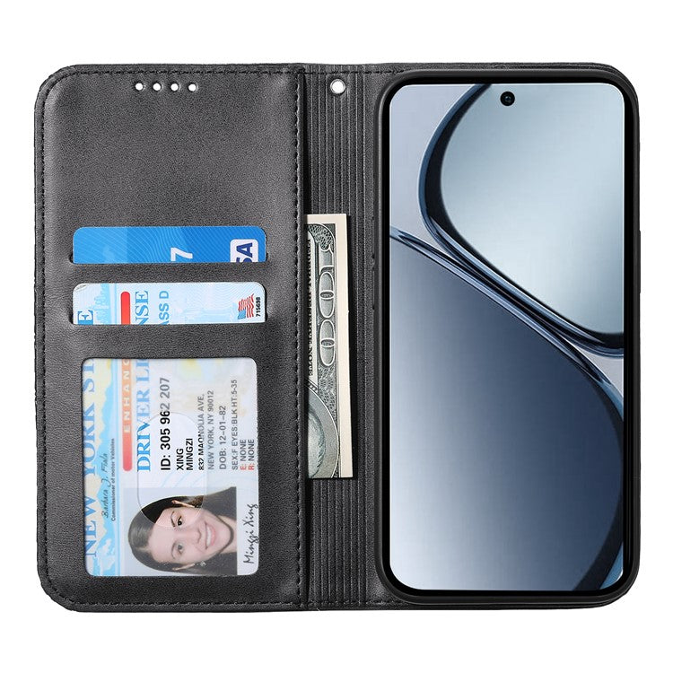 For Realme 14 Pro+ 5G Case Calf Texture PU Leather Phone Cover with Wallet - Black