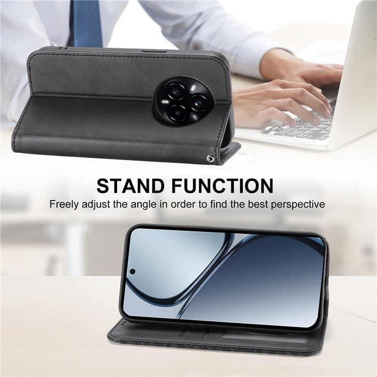For Realme 14 Pro+ 5G Case Calf Texture PU Leather Phone Cover with Wallet - Black