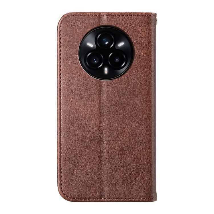 For Realme 14 Pro+ 5G Case Calf Texture PU Leather Phone Cover with Wallet - Brown