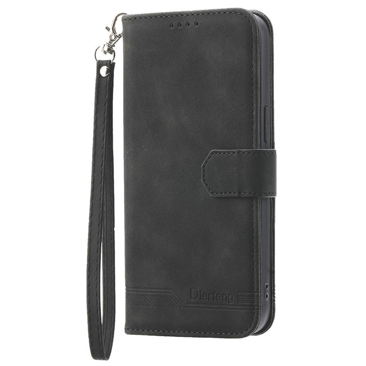 DIERFENG DF-03 For Realme 14 Pro 5G Leather Case Lines Imprint Wallet Phone Cover - Black