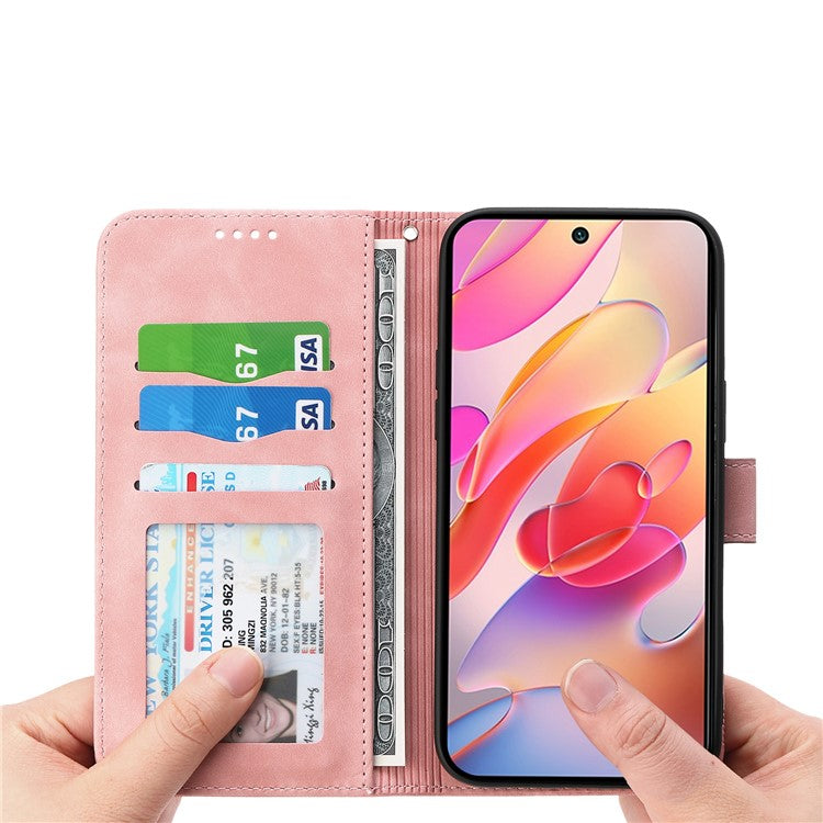 DIERFENG DF-03 For Realme 14 Pro+ 5G Leather Case Lines Imprint Wallet Phone Cover - Pink
