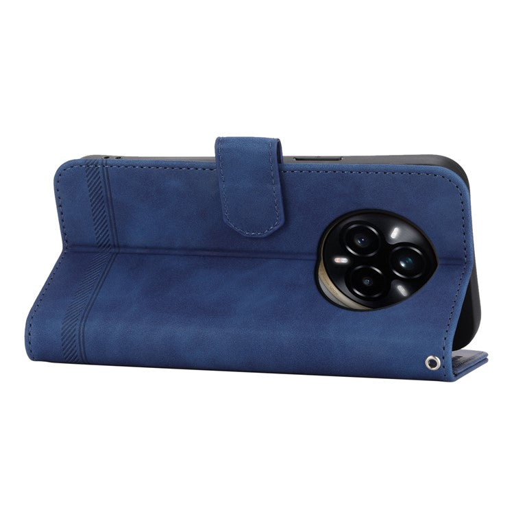 DIERFENG DF-03 For Realme 14 Pro+ 5G Leather Case Lines Imprint Wallet Phone Cover - Blue