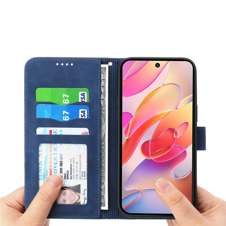 DIERFENG DF-03 For Realme 14 Pro+ 5G Leather Case Lines Imprint Wallet Phone Cover - Blue