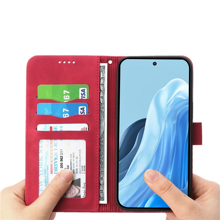 DIERFENG DF-03 For Samsung Galaxy S25 Edge Leather Case Lines Imprint Wallet Phone Cover - Red