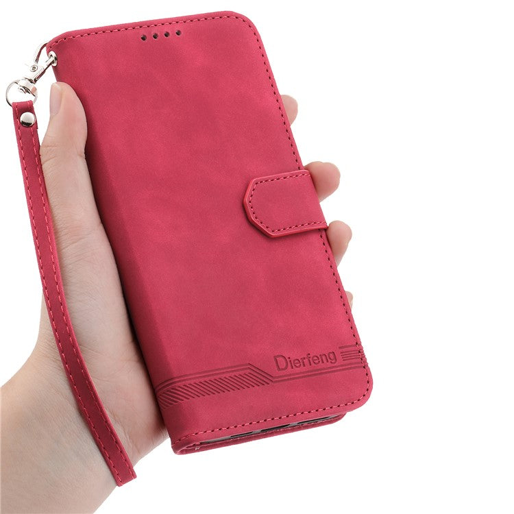 DIERFENG DF-03 For Samsung Galaxy S25 Edge Leather Case Lines Imprint Wallet Phone Cover - Red