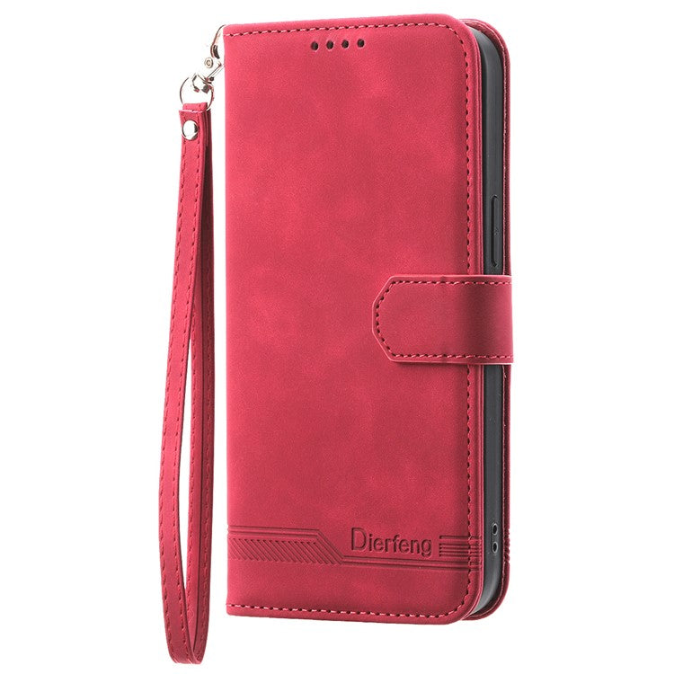 DIERFENG DF-03 For Samsung Galaxy S25 Edge Leather Case Lines Imprint Wallet Phone Cover - Red