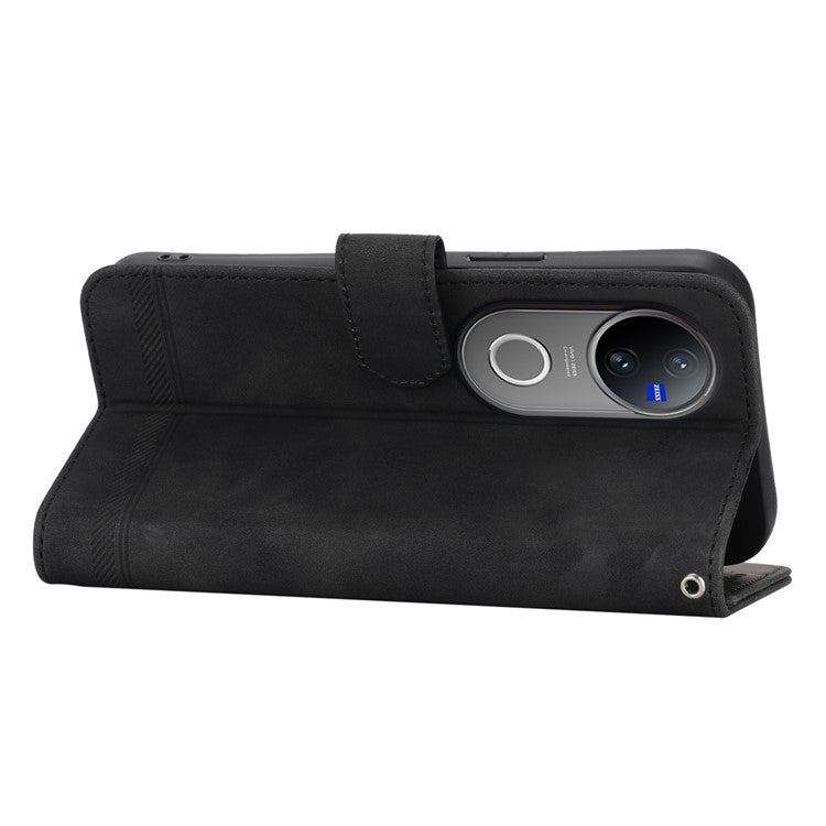 DIERFENG DF-03 For vivo V50 5G Leather Case Lines Imprint Wallet Phone Cover - Black