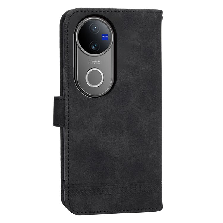 DIERFENG DF-03 For vivo V50 5G Leather Case Lines Imprint Wallet Phone Cover - Black