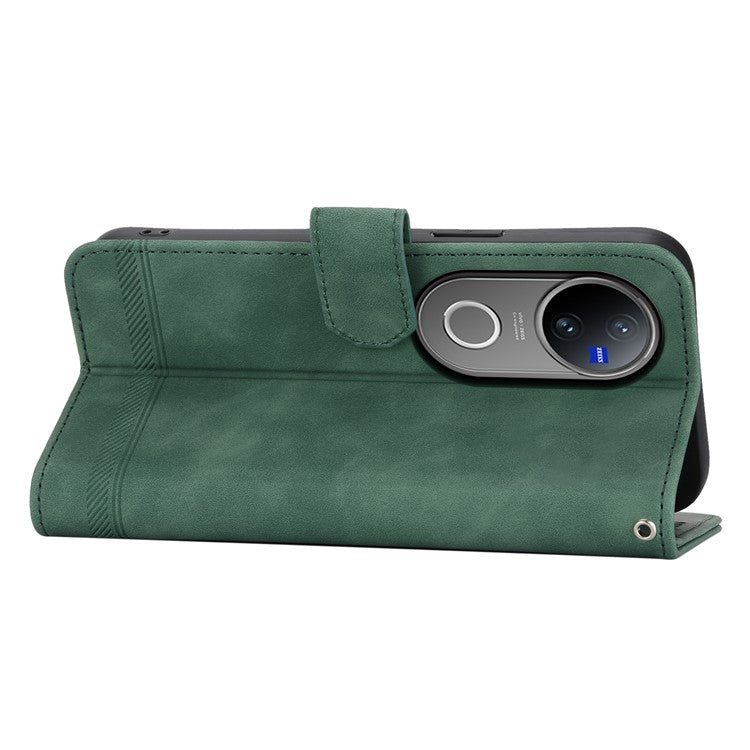 DIERFENG DF-03 For vivo V50 5G Leather Case Lines Imprint Wallet Phone Cover - Green