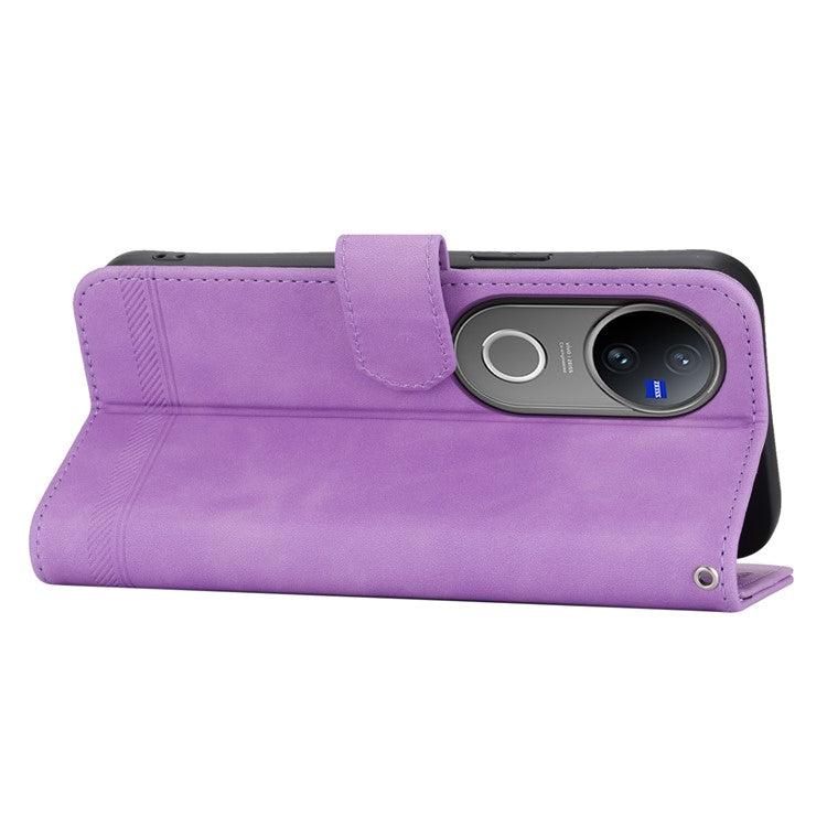 DIERFENG DF-03 For vivo V50 5G Leather Case Lines Imprint Wallet Phone Cover - Purple