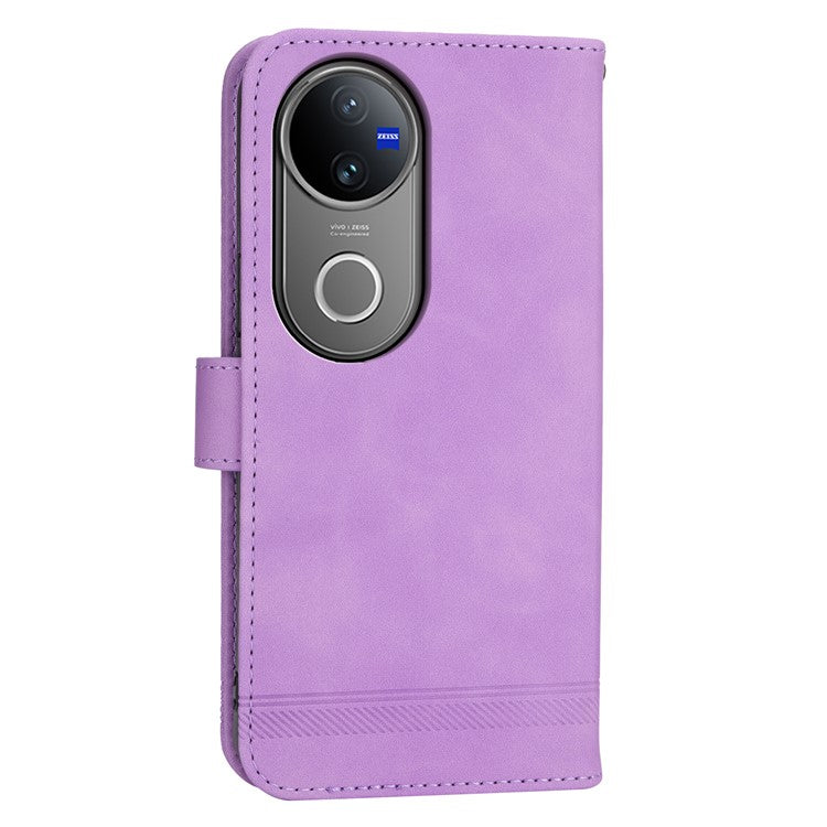 DIERFENG DF-03 For vivo V50 5G Leather Case Lines Imprint Wallet Phone Cover - Purple