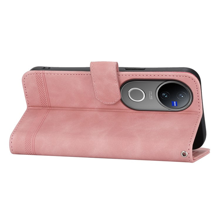 DIERFENG DF-03 For vivo V50 5G Leather Case Lines Imprint Wallet Phone Cover - Pink