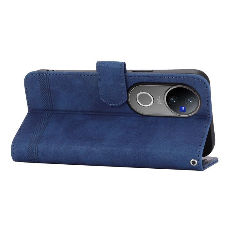 DIERFENG DF-03 For vivo V50 5G Leather Case Lines Imprint Wallet Phone Cover - Blue