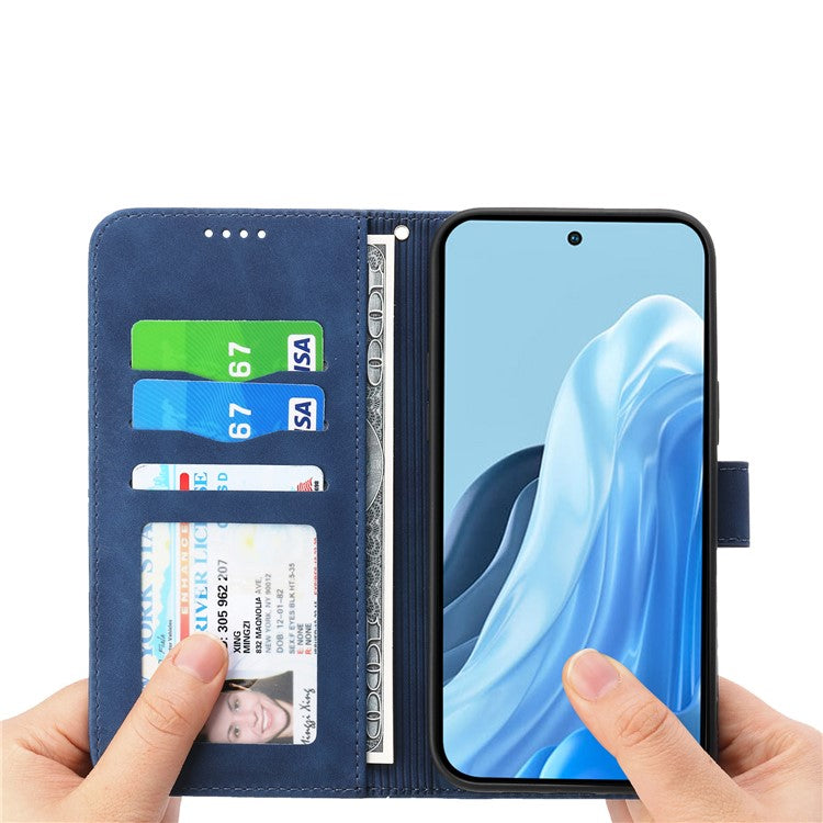 DIERFENG DF-03 For vivo V50 5G Leather Case Lines Imprint Wallet Phone Cover - Blue