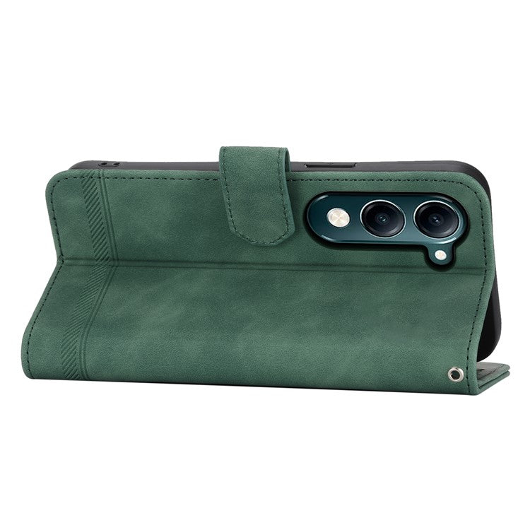 DIERFENG DF-03 For vivo Y04 4G  /  Y29s 5G Leather Case Lines Imprint Wallet Phone Cover - Green